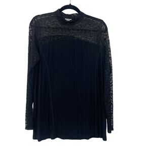 Logo Layers Lace Cut Out Long Sleeve Top Black Womens Medium